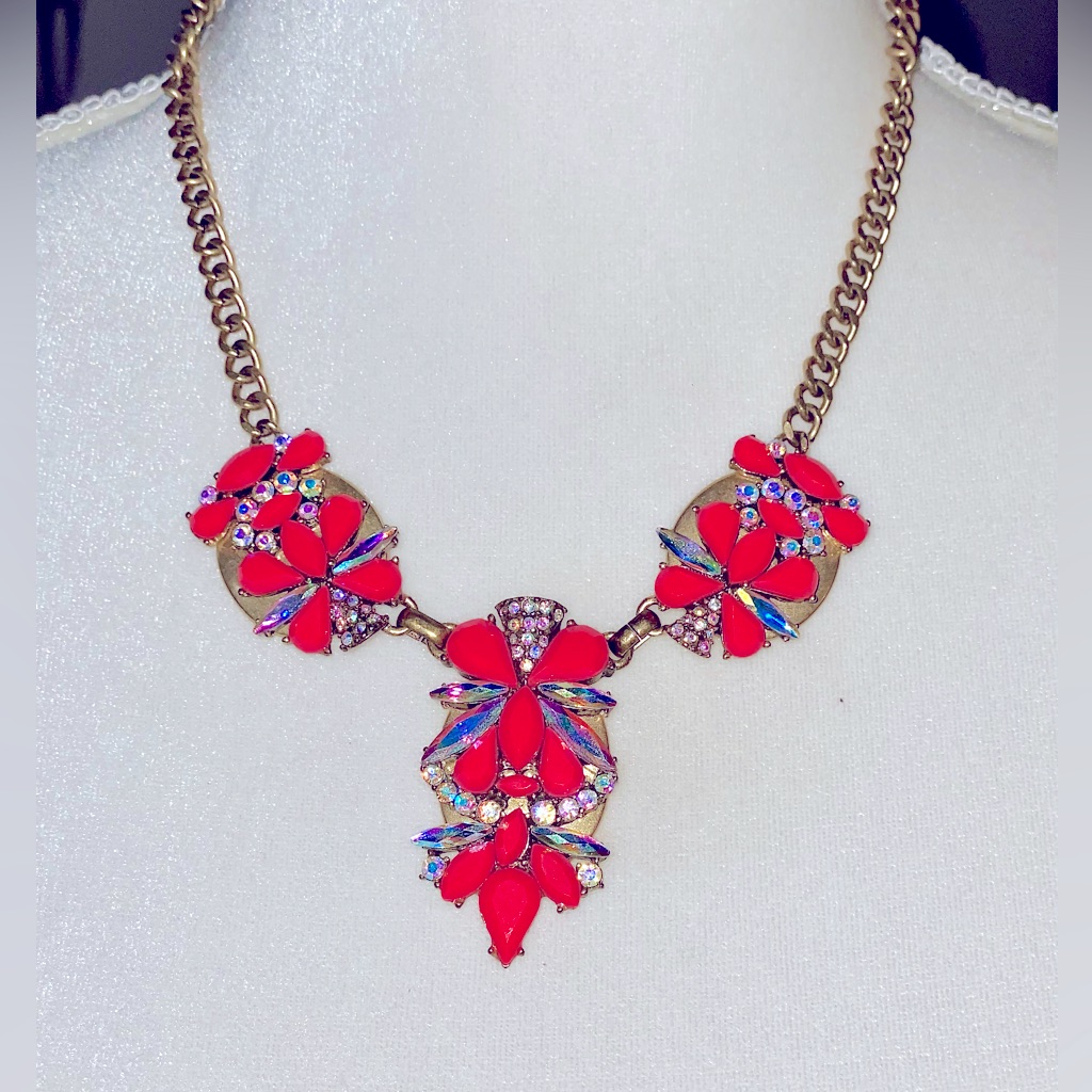 J Crew Fluorescent Neon Pink Chunky Bib Statement Necklace Rhinestones 50$
